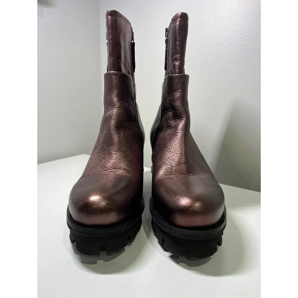 Patrizia Bonfanti Metallic Bronze Leather Lug Sole Ankle Boots Italy 37 Womens‎